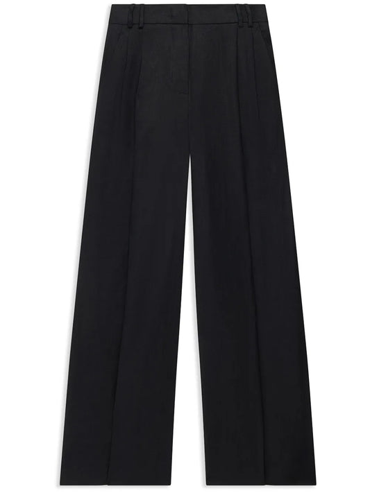 Wide-Leg Pleated Linen Trousers
