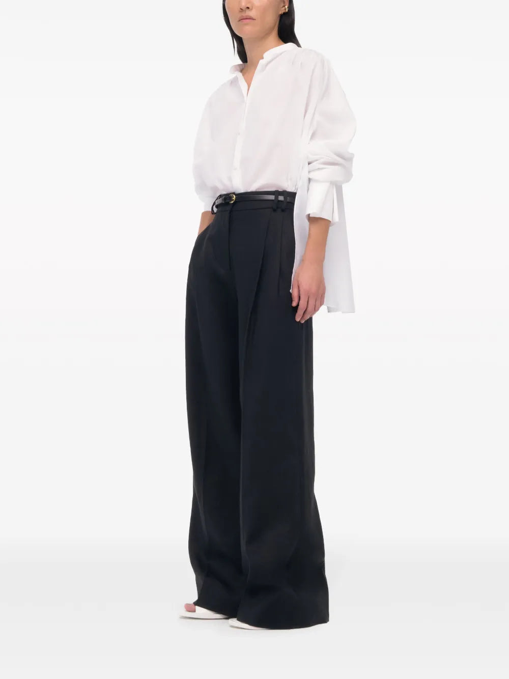 Wide-Leg Pleated Linen Trousers
