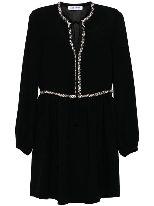 Crystal-Embellished Long-Sleeve Minidress