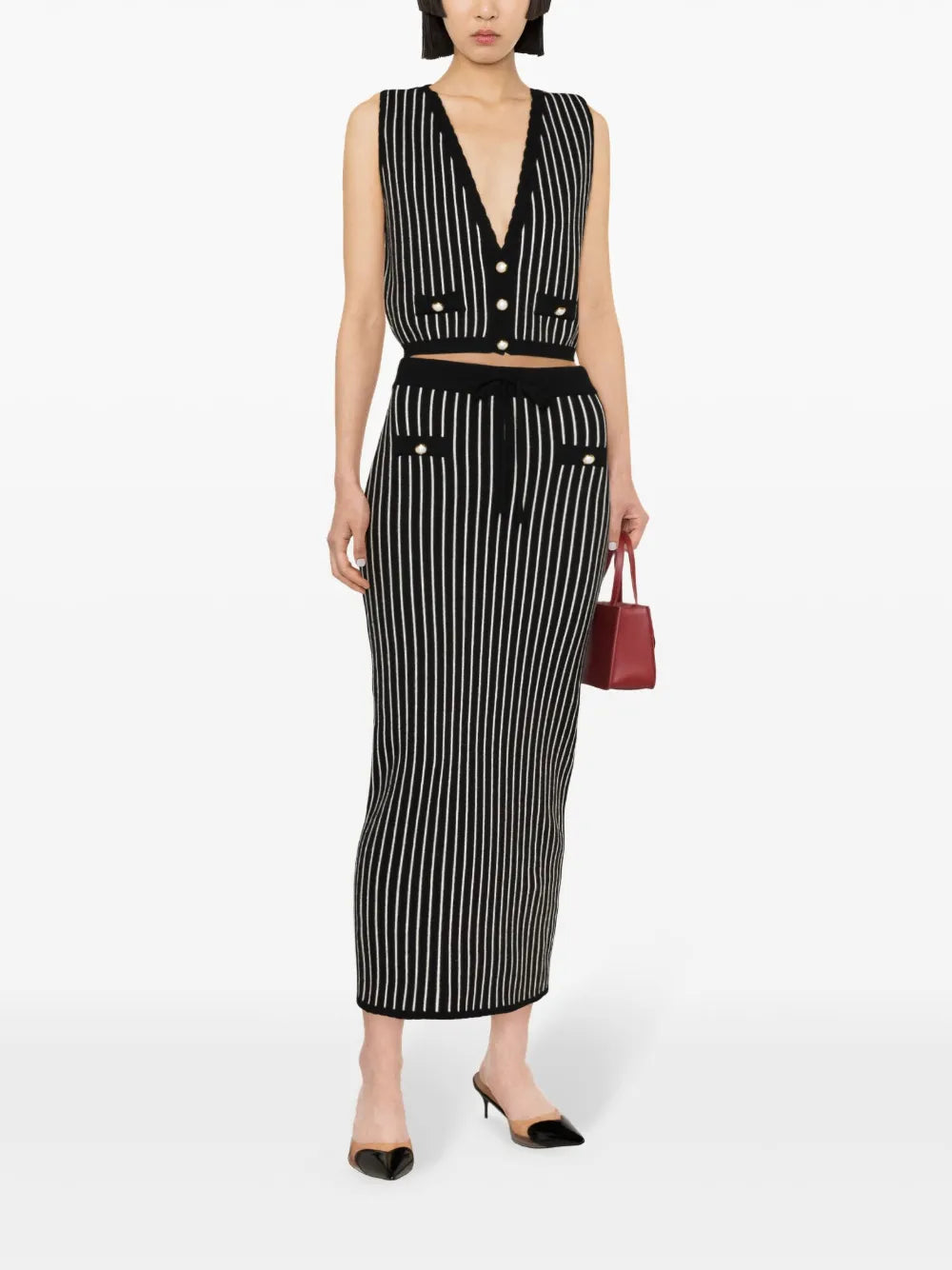 Pinstripe Knitted Midi Skirt