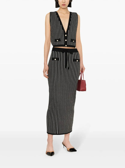 Pinstripe Knitted Midi Skirt