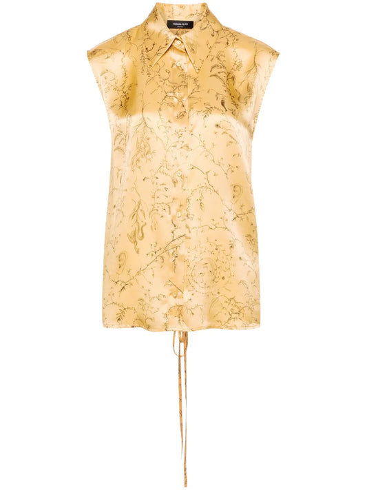 Floral-Print Silk Top