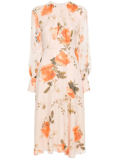 Floral-Print Silk Midi Dress