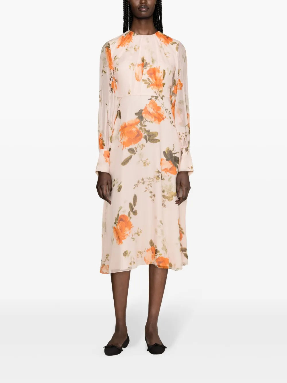 Floral-Print Silk Midi Dress