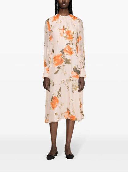 Floral-Print Silk Midi Dress