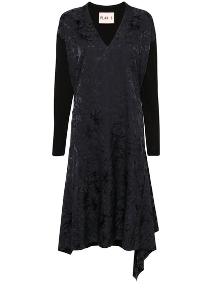 Draped Jacquard Midi Dress