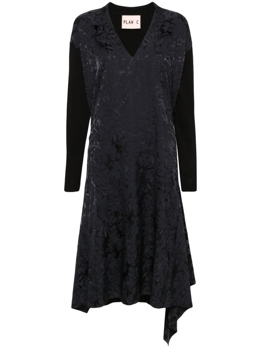 Draped Jacquard Midi Dress