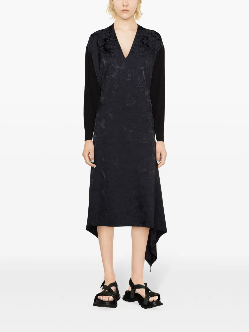 Draped Jacquard Midi Dress