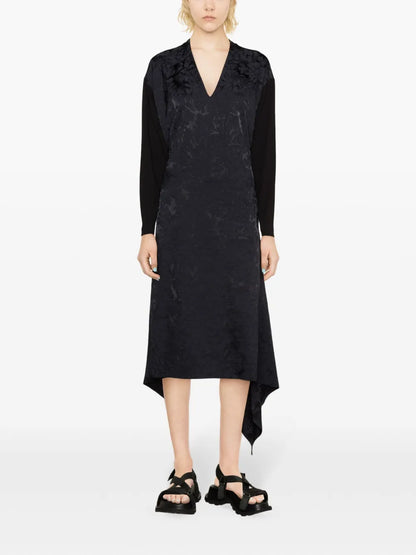 Draped Jacquard Midi Dress