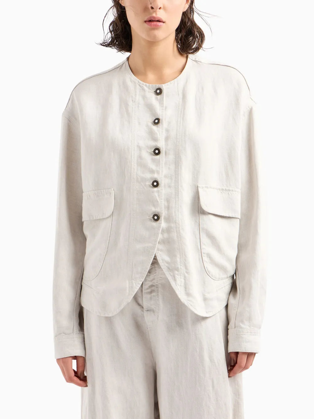 Single-Breasted Collarless Jacket