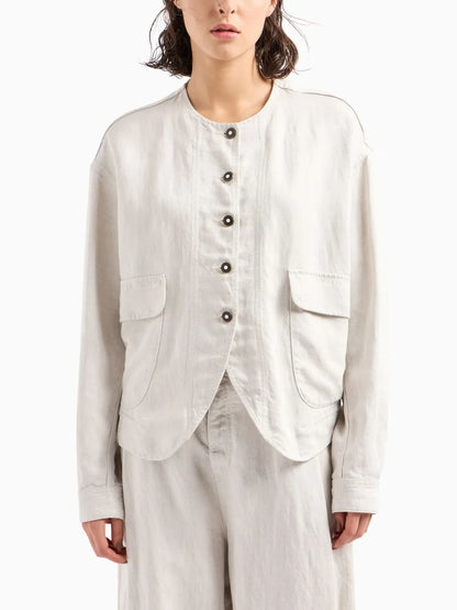 Single-Breasted Collarless Jacket