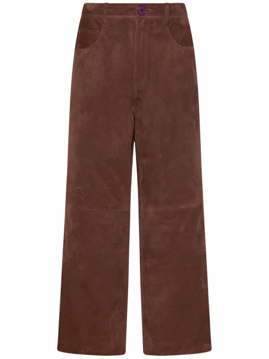 Straight-Leg Suede Trousers