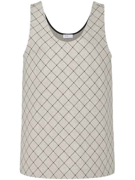 Windowpane-Print Vest Top