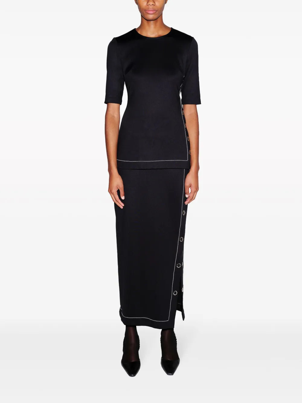 Press-Stud Midi Skirt