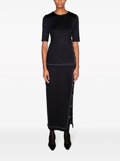 Press-Stud Midi Skirt