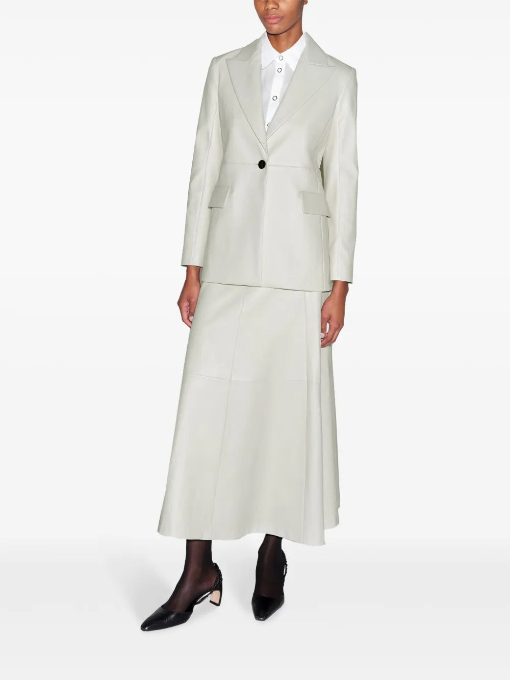 Peak-Lapel Leather Blazer