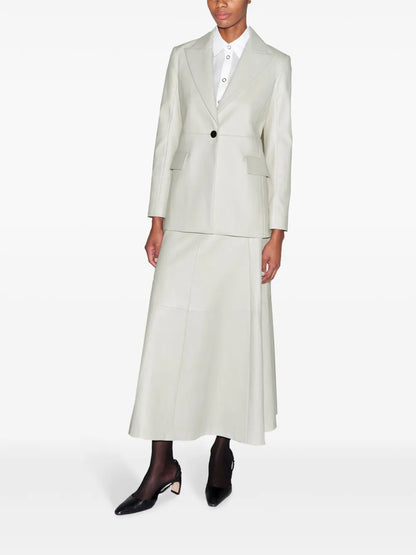 Peak-Lapel Leather Blazer
