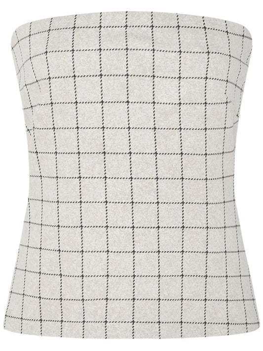 Grid-Pattern Strapless Top