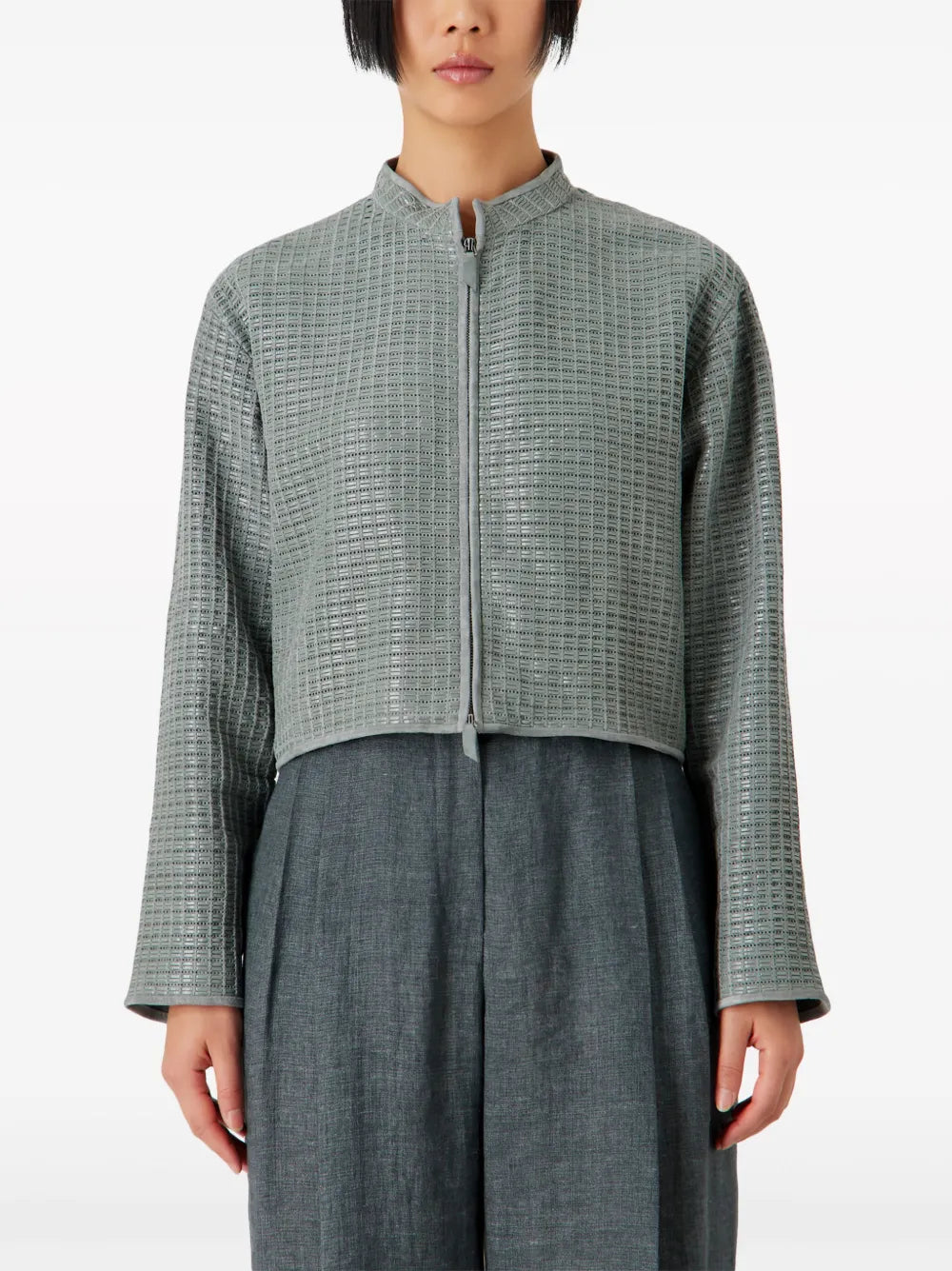 Geometric-Panelled Leather Jacket