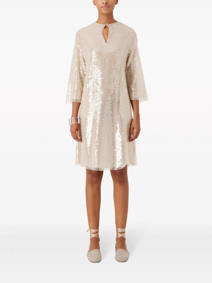 Belted Sequinned Midi Dress