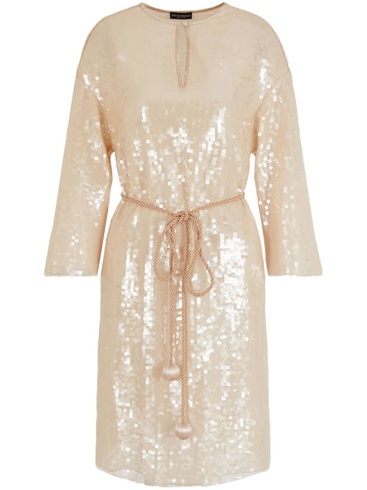 Belted Sequinned Midi Dress