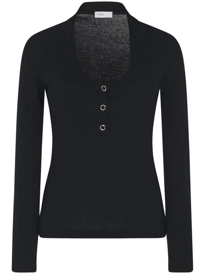 Henley Ribbed-Knit Top