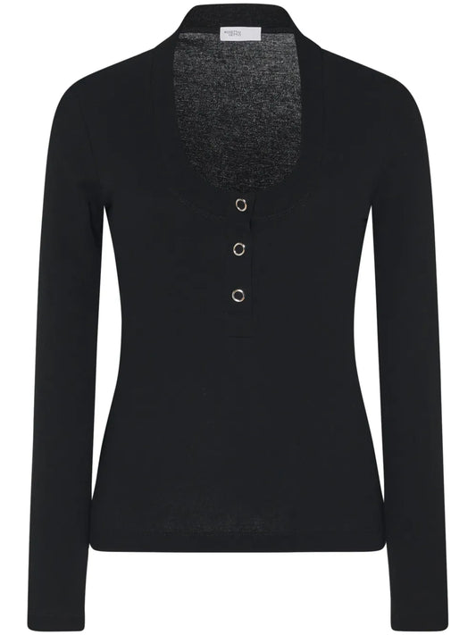 Henley Ribbed-Knit Top