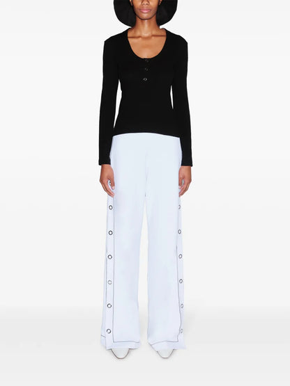 Henley Ribbed-Knit Top