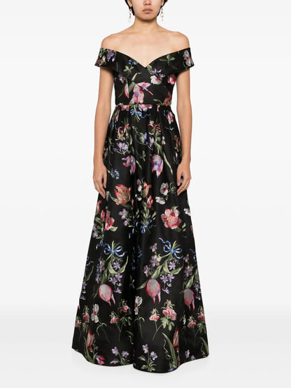 Alex Floral-Embroidered Gown