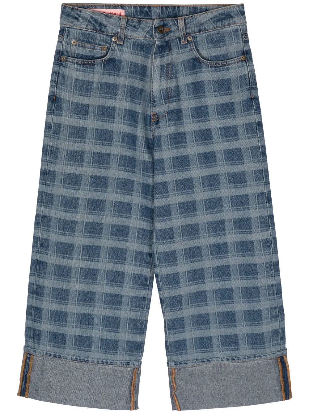 Check-Print Wide-Leg Jeans