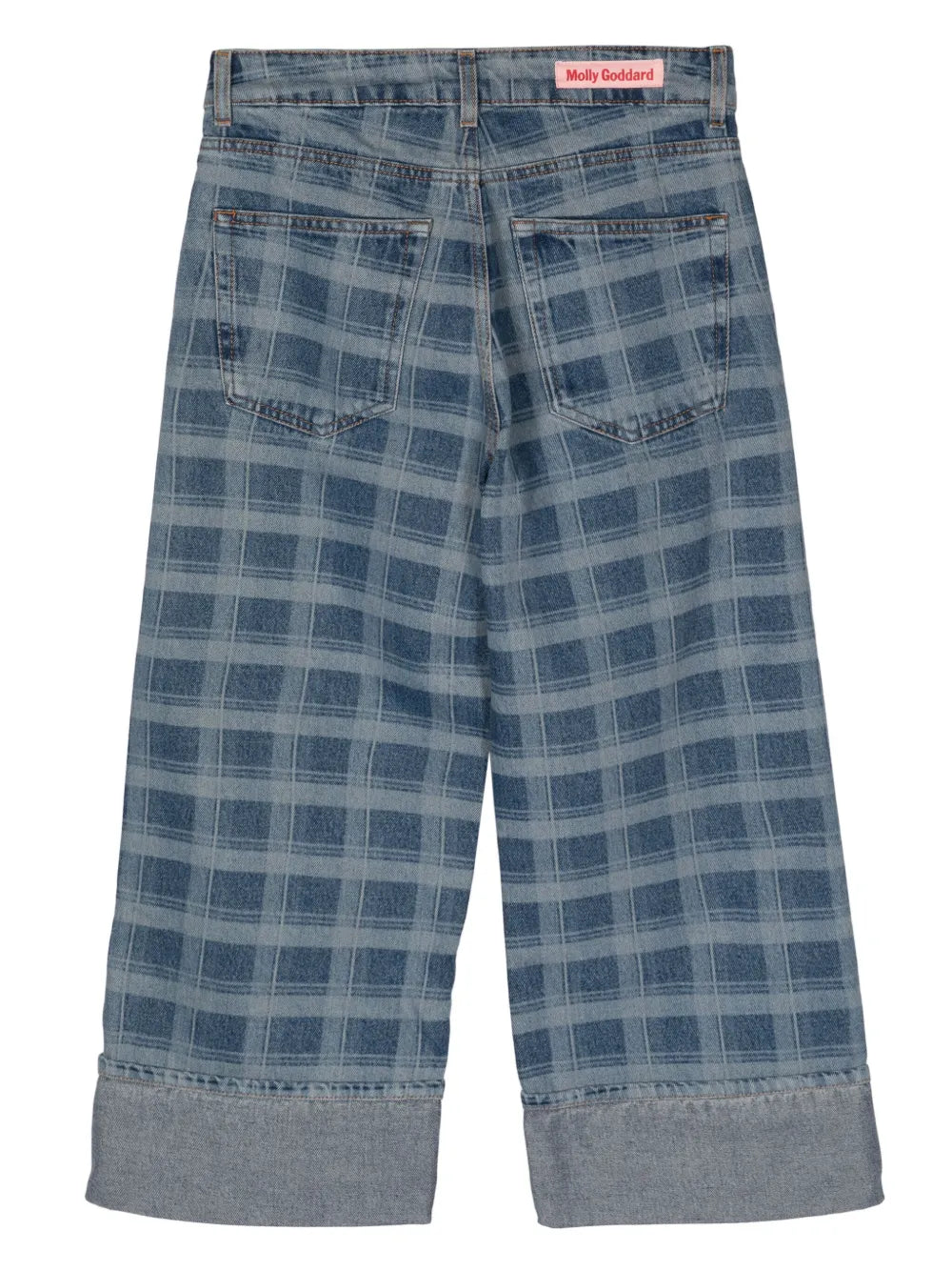Check-Print Wide-Leg Jeans