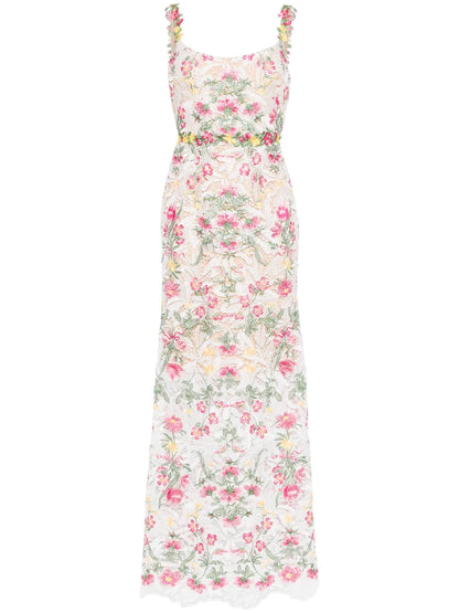 Alexis Floral-Embroidered Lace Gown