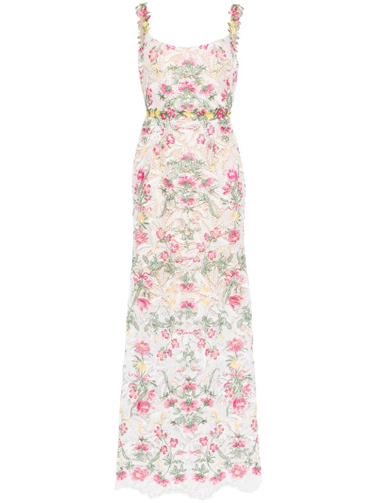 Alexis Floral-Embroidered Lace Gown