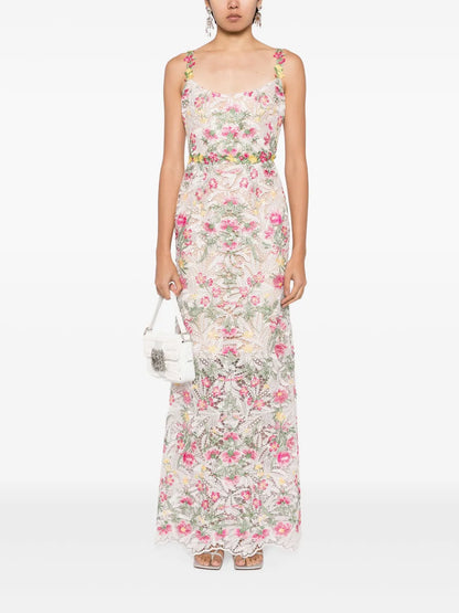 Alexis Floral-Embroidered Lace Gown