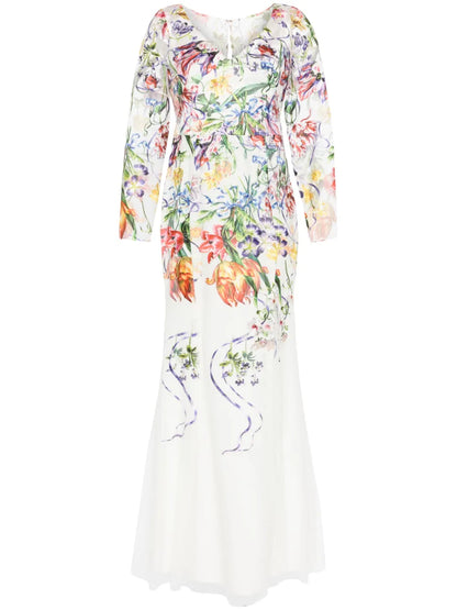 Ribbons Floral-Embroidered Gown