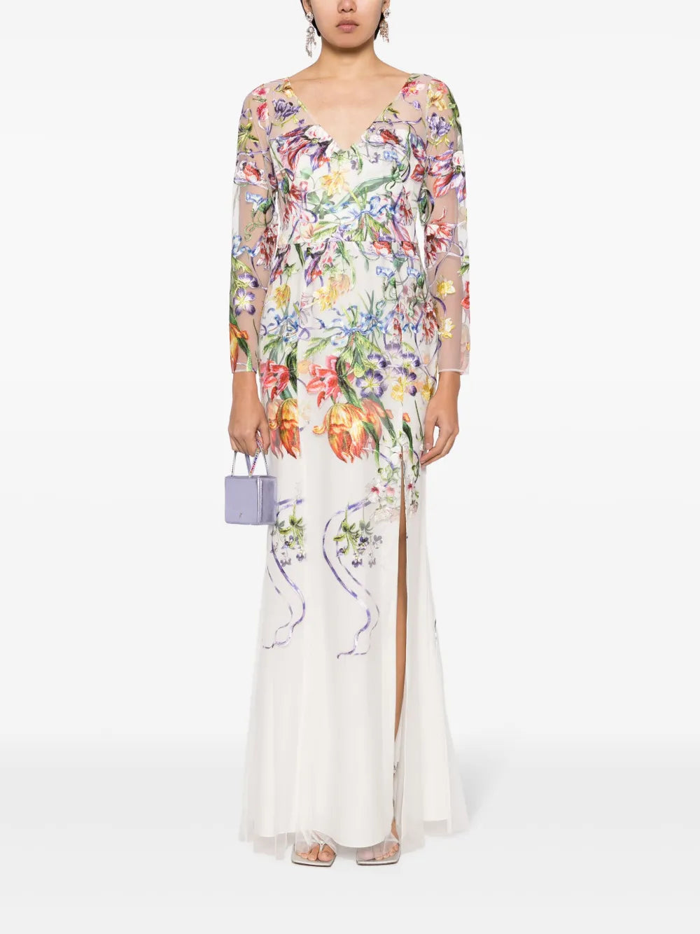 Ribbons Floral-Embroidered Gown