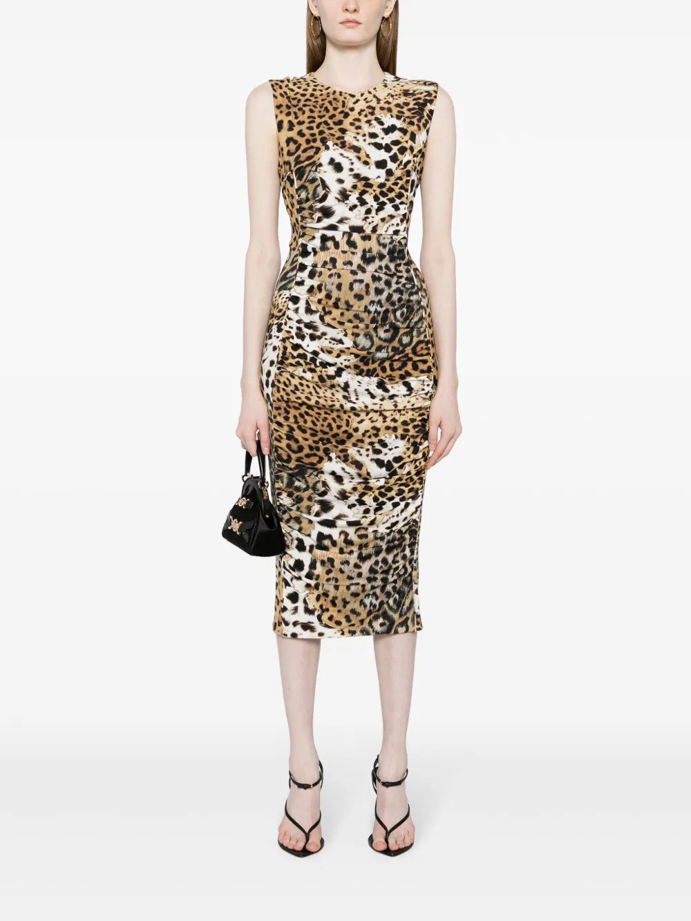 Jaguar-Print Gathered Midi Dress