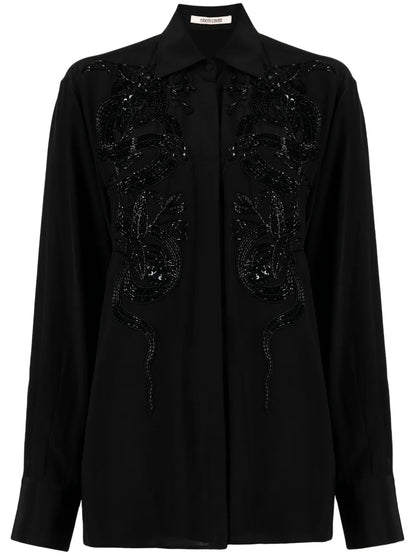 Bead-Embellished Appliqué Viscose Shirt
