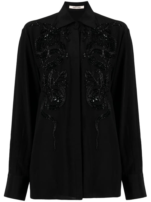 Bead-Embellished Appliqué Viscose Shirt