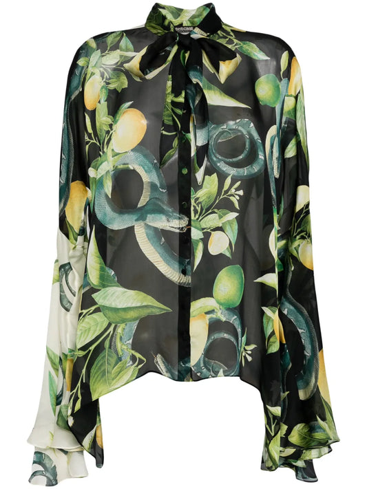 Graphic-Print Silk Shirt
