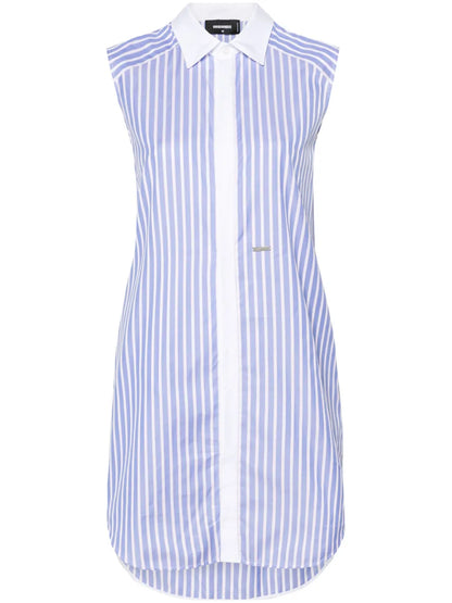 Knotted-Sleeves Striped Shirtdress