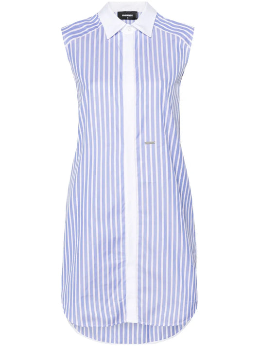Knotted-Sleeves Striped Shirtdress