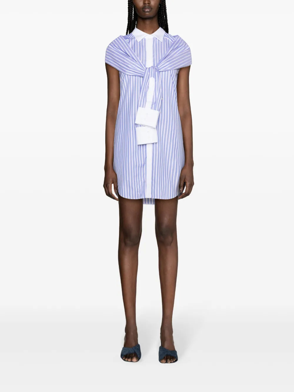 Knotted-Sleeves Striped Shirtdress