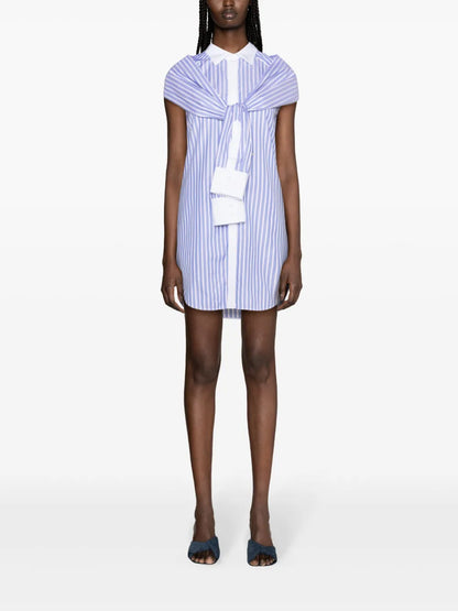 Knotted-Sleeves Striped Shirtdress