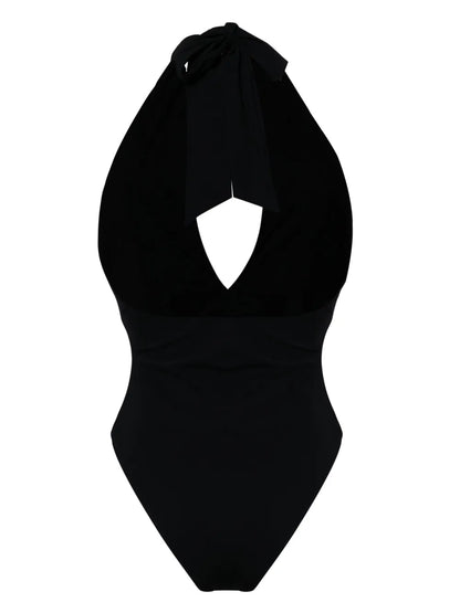 Floral-Appliqué Halterneck Swimsuit