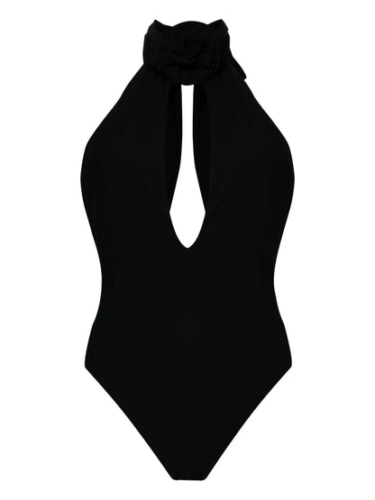 Floral-Appliqué Halterneck Swimsuit