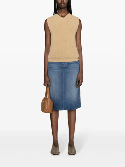 High-Rise Denim Midi Skirt