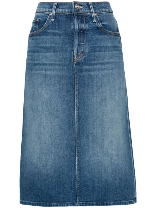 High-Rise Denim Midi Skirt