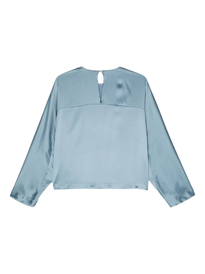 Drop-Shoulder Satin-Finish Blouse