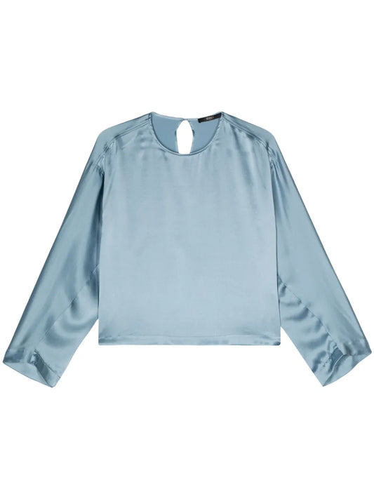 Drop-Shoulder Satin-Finish Blouse